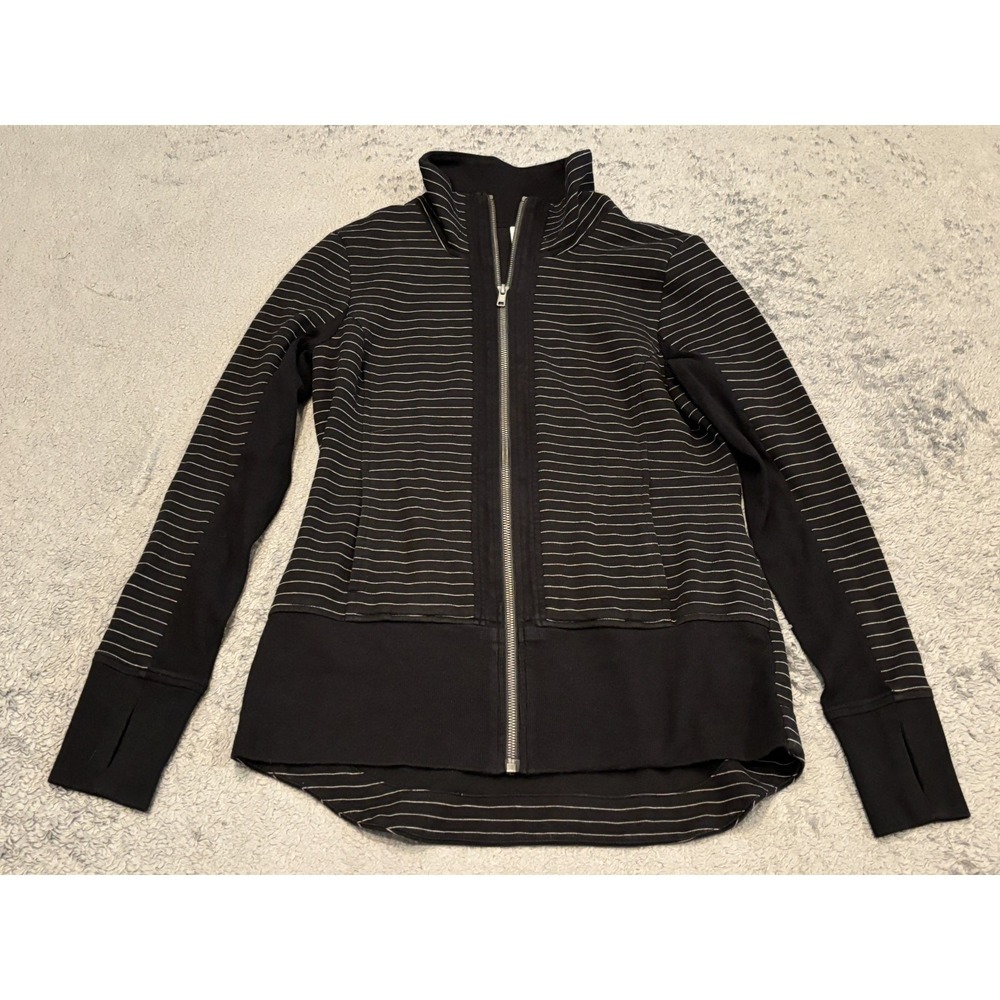 Cabi 3378 Sporty Sprint Jacket Womens XS Black White Striped Full Zip Casual